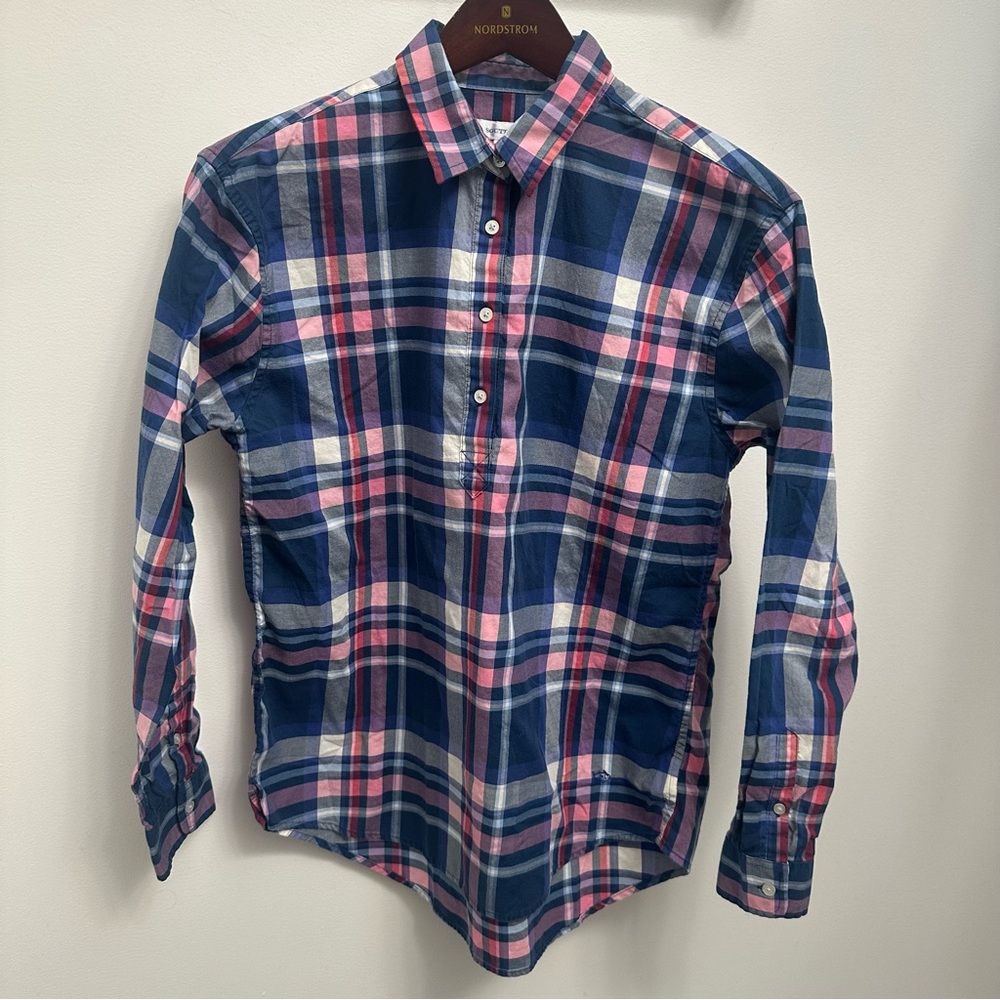 Southern Tide Long Sleeve Plaid Popover Yacht Shirt Blue Pink Women’s Medium